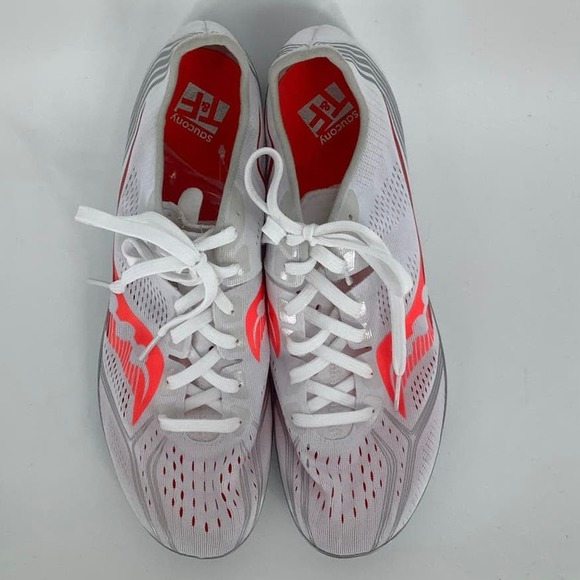 Saucony Endorphin 3 Sz 11 White Viz Red Track Running Shoes Spikes J12-3 - Picture 5 of 8